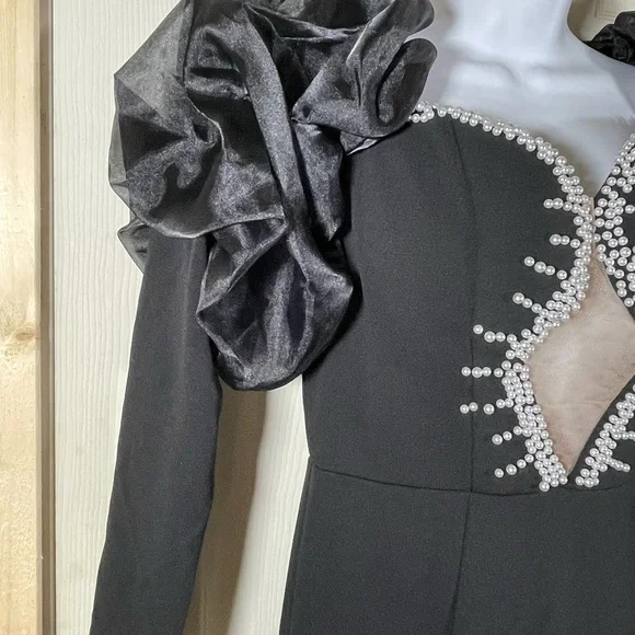 Chic Black Long Sleeve Gown